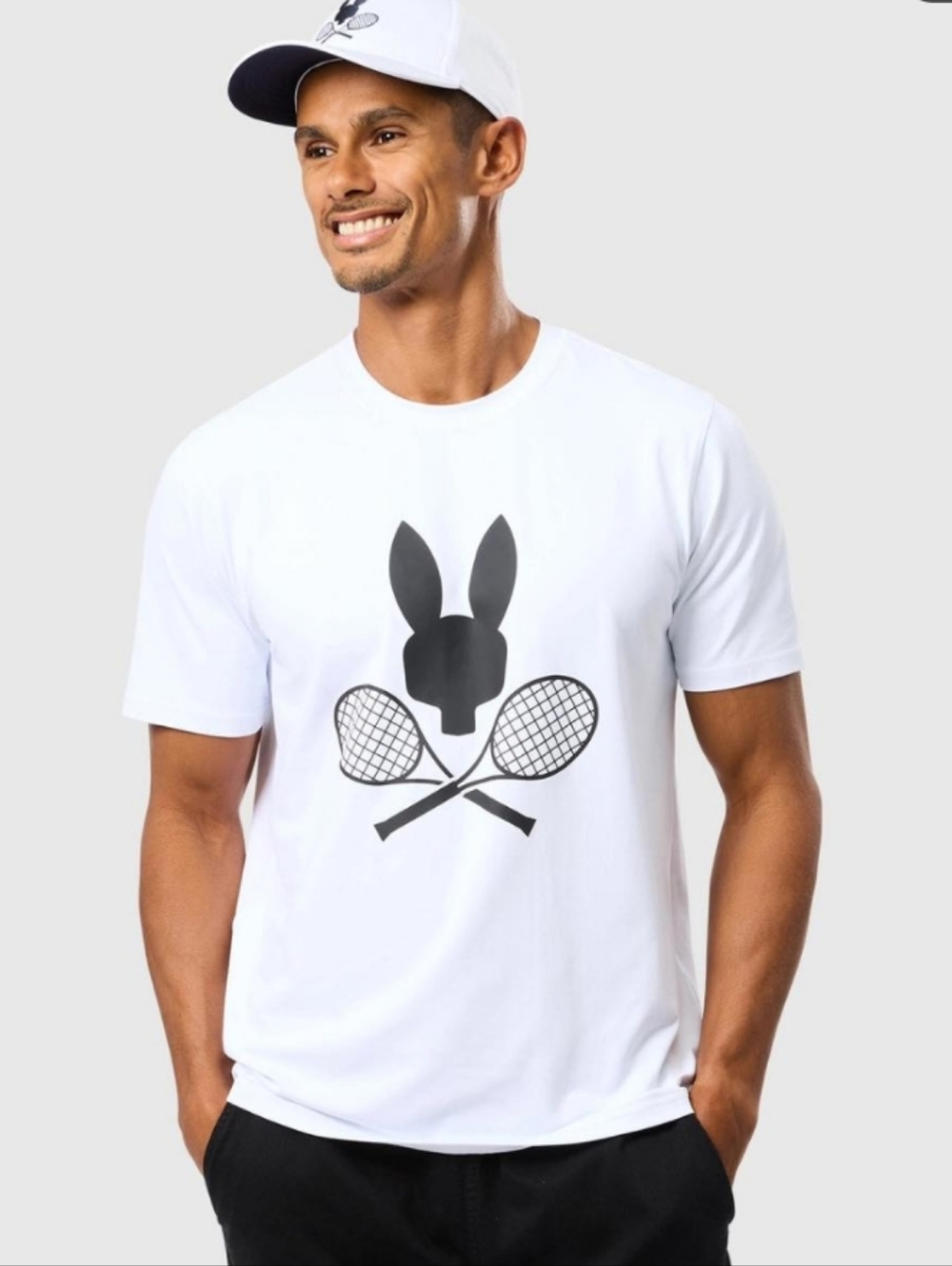 Psycho Bunny White Short Sleeve Tee with Tennis Graphic medium